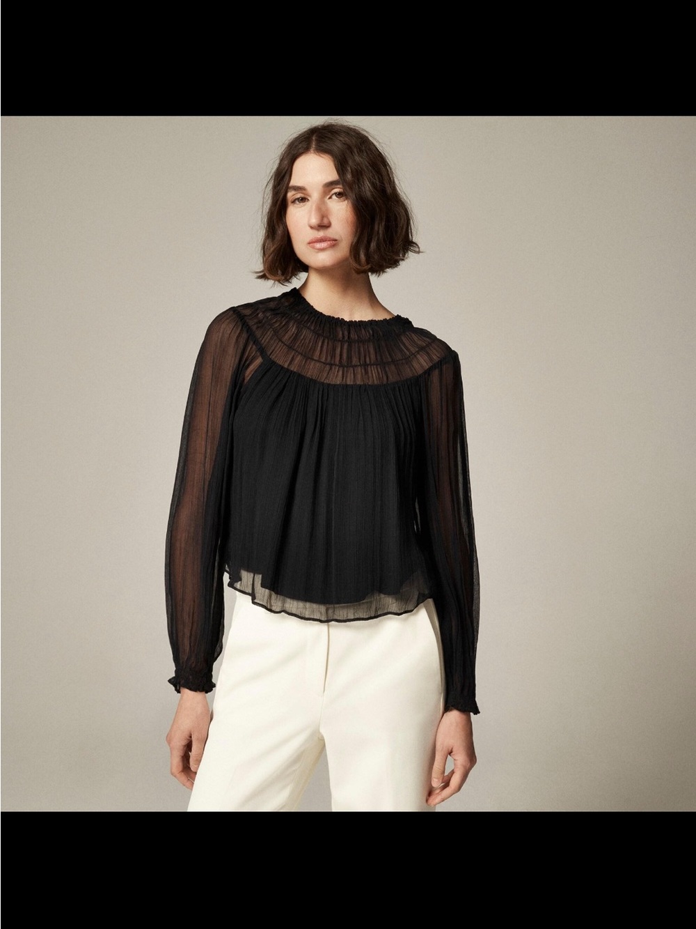 J.Crew Black Crinkle Off Shoulder Blouse Cupro Peasant Boho Top Small 1178